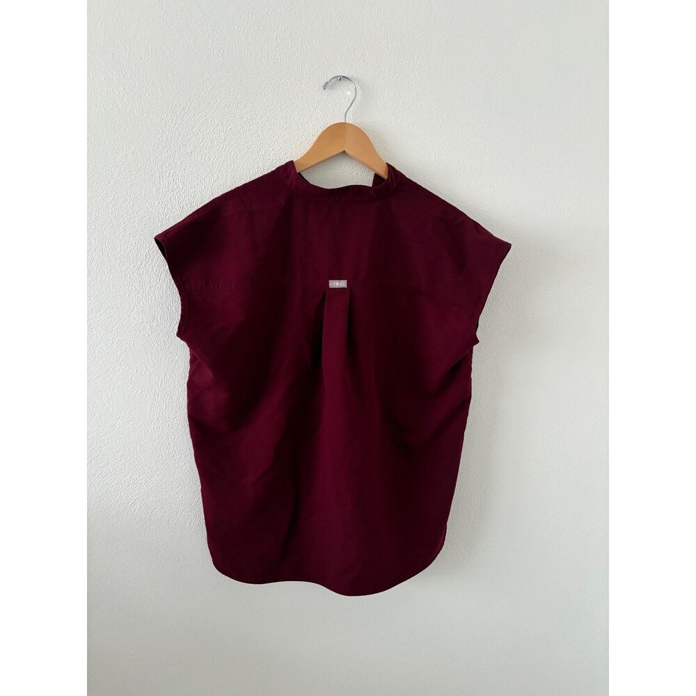 Figs Women's Sz S Rafaela Dark Red Maroon Scrub Top Button V Neck Two Pockets - Picture 7 of 12